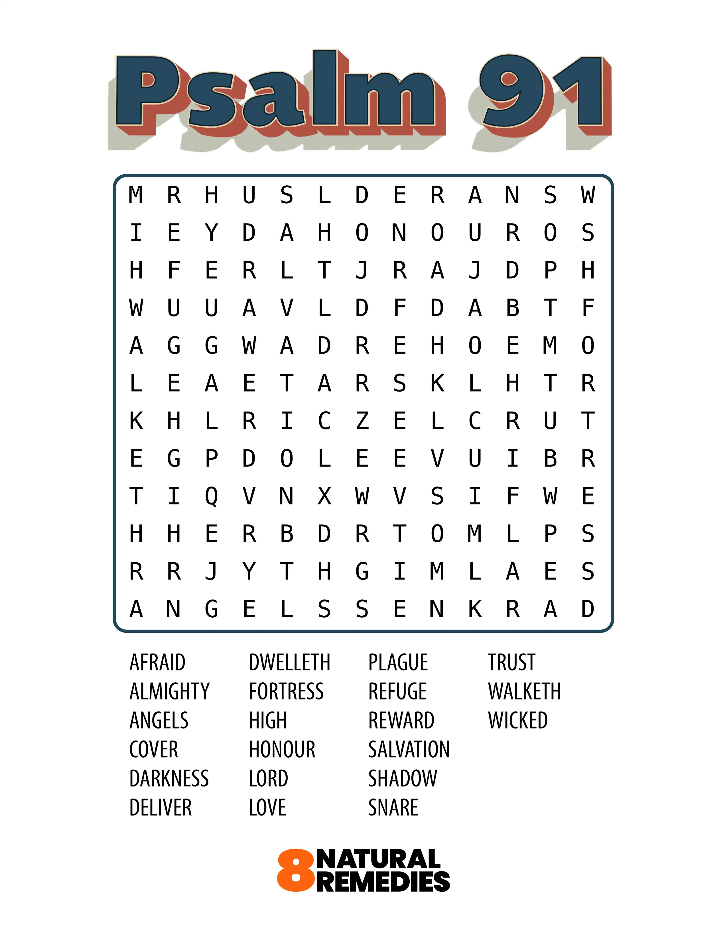 Psalm 91 word search puzzle